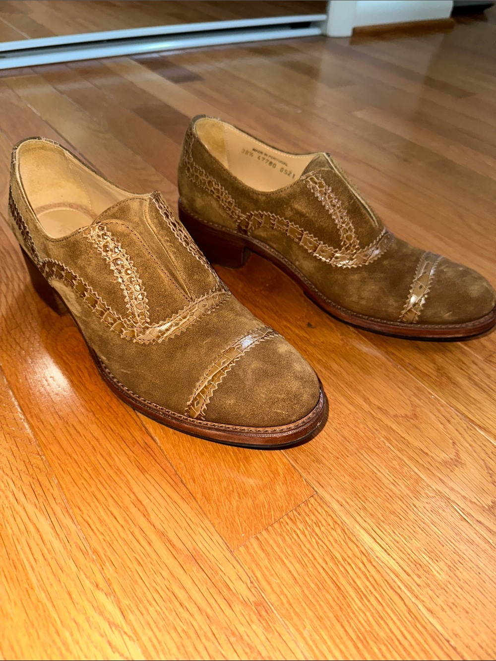 The Office of Angela Scott russet colored suede slip-on heels/boots